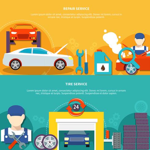 Tire Service And Car Spares Horizontal Banners vector