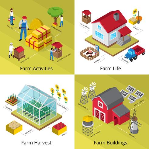 Farm Concept 4 Isometric Icons Square vector