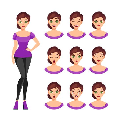 Girl Emotions Set vector