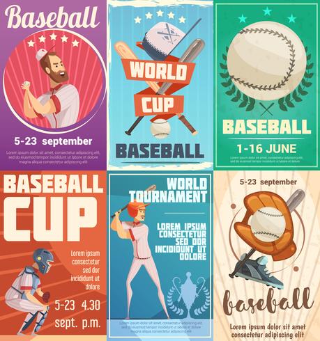 Conjunto de carteles de béisbol en estilo retro vector