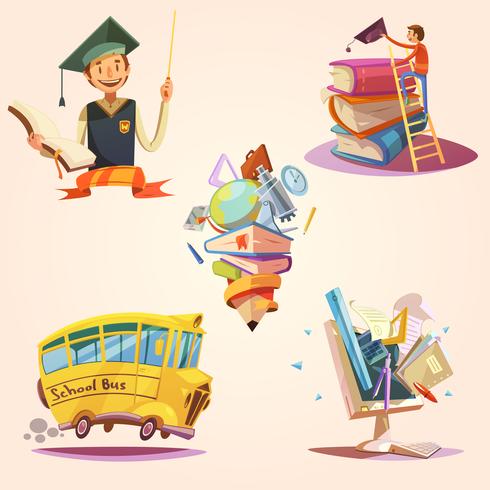 Education cartoon retro set vector