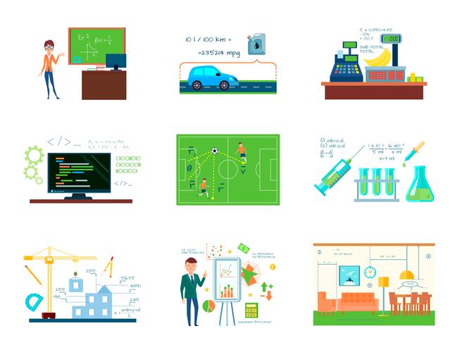 Colección de conceptos de profesor de matemáticas vector