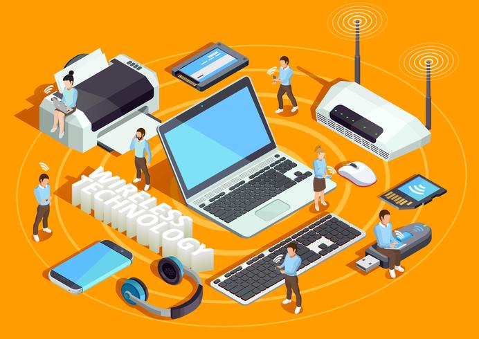 Wireless Technology Isometric Composition Poster  vector