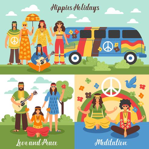 Conjunto de concepto de diseño hippie vector