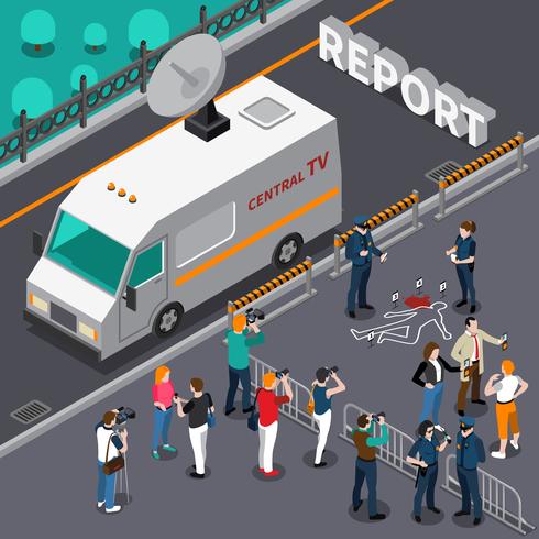 Reportage From Murder Scene Isometric Illustration vector