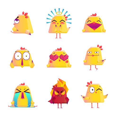 Conjunto de iconos de personaje de dibujos animados de pollo divertido vector