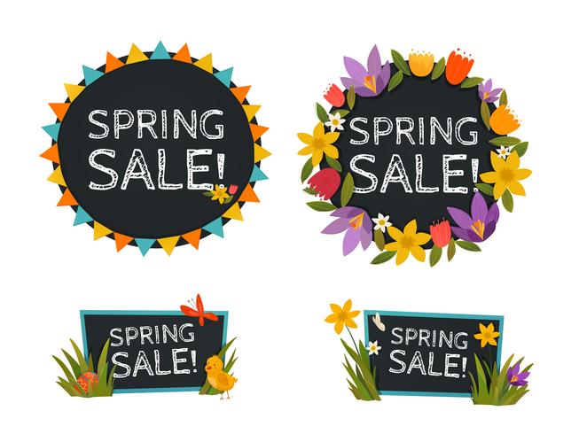 Banners de pizarra de venta de primavera vector