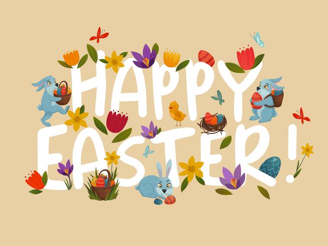  Easter Greeting Bright Floral  White Lettering  vector