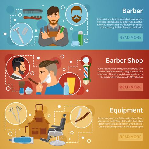 Barbería Banners Set estilo plano vector