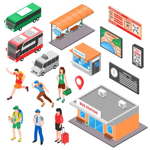 Bus Terminal Isometric Set vector