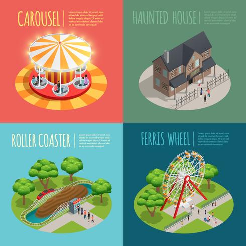 Conjunto de iconos de concepto de parque de atracciones vector