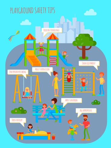 Póster de consejos de seguridad para parques infantiles vector