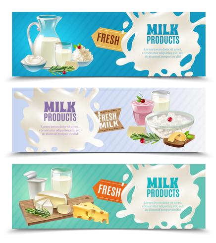 Dairy Products Horizontal Banners Set vector