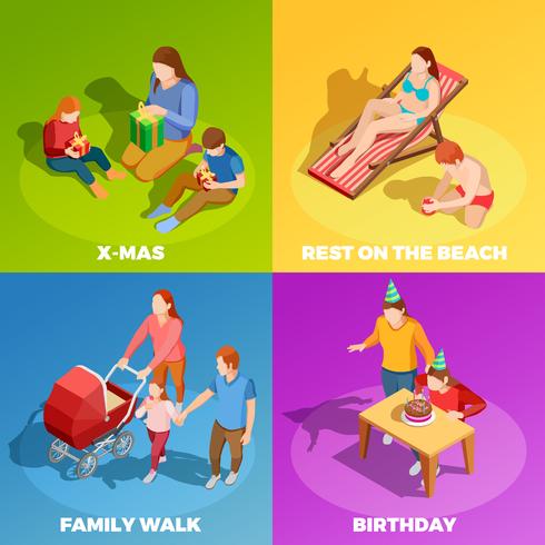  Family Activities 4 Isometric Icons Square vector