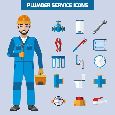 Plumber Service Icon Set vector