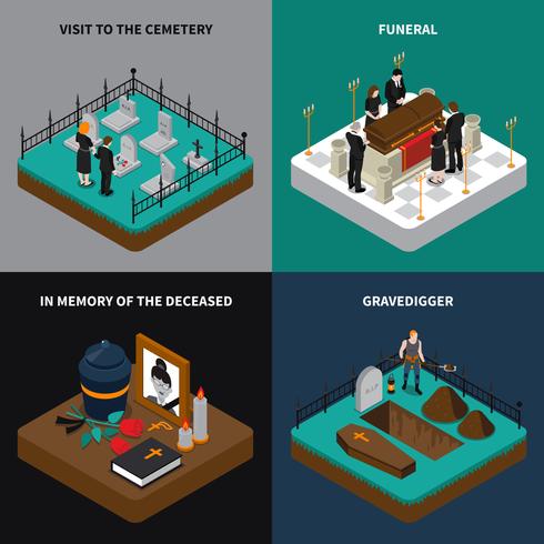 Funeral Isometric Concept vector