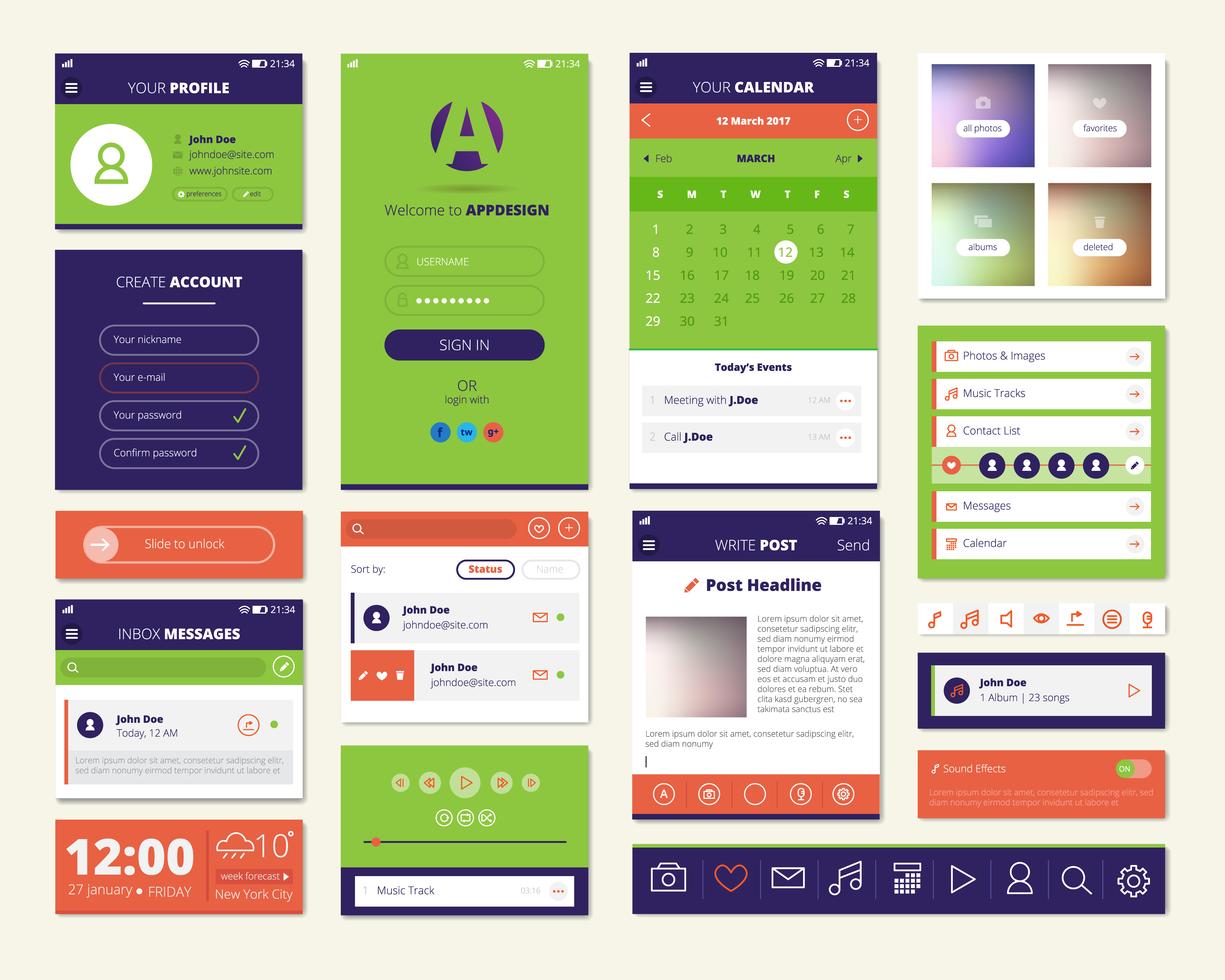 Mobile Apps Screen Elements Set 482419 Vector Art at Vecteezy