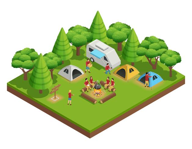 Hiking Isometric Composition vector