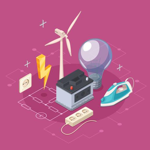 Electricity Isometric Concept vector