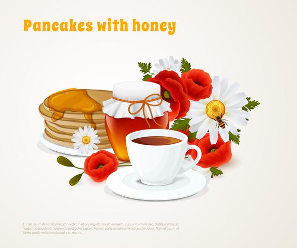 Pancakes With Honey Composition vector