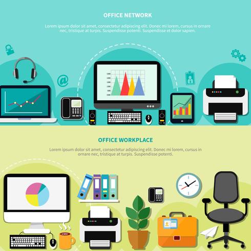 Office Workplace Horizontal Banners vector