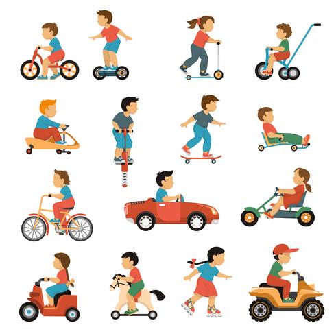 Conjunto de iconos de transporte de niños vector