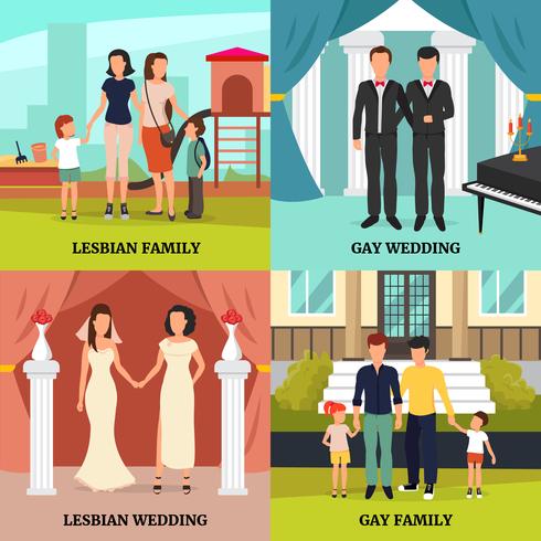 Conjunto de iconos de concepto de familia homosexual vector