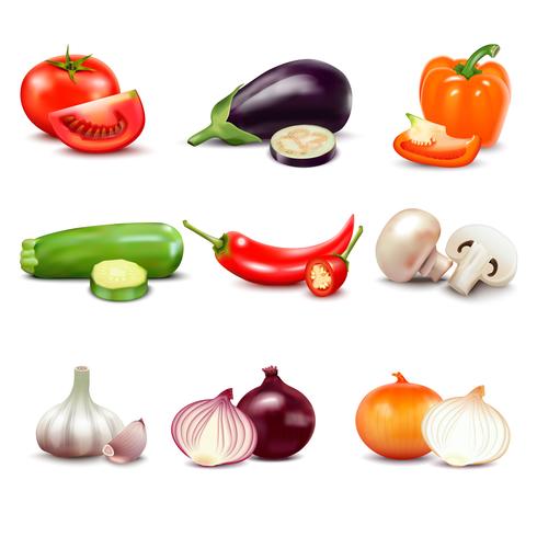 Verduras crudas iconos aislados vector