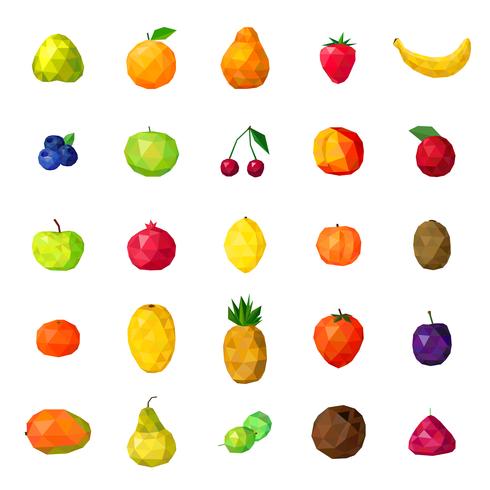 Colección de iconos coloridos poligonales de frutas frescas vector