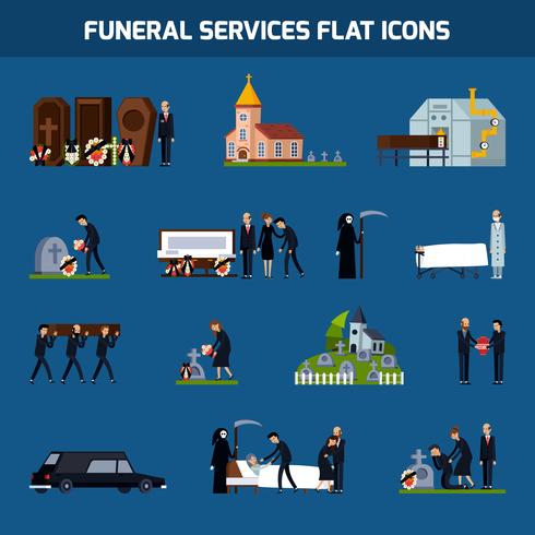 Funeral Services Flat Icon Set vector