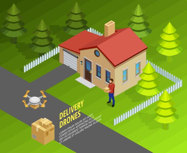 Drones Delivery Isometric Template vector