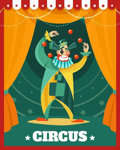 Cartel de rendimiento de malabarismo de circo payaso vector