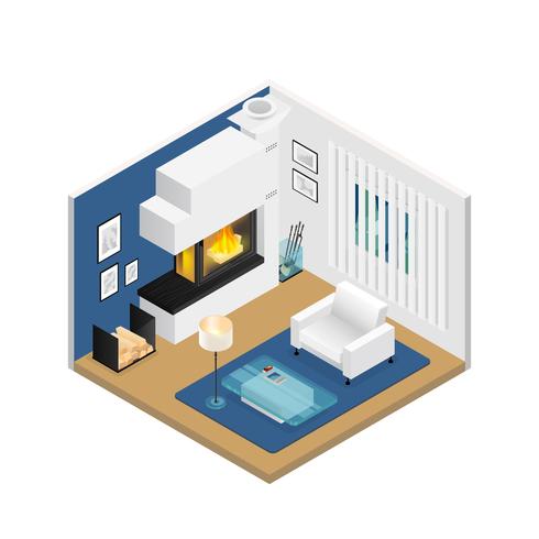 Living Room Isometric Interior With Fireplace vector