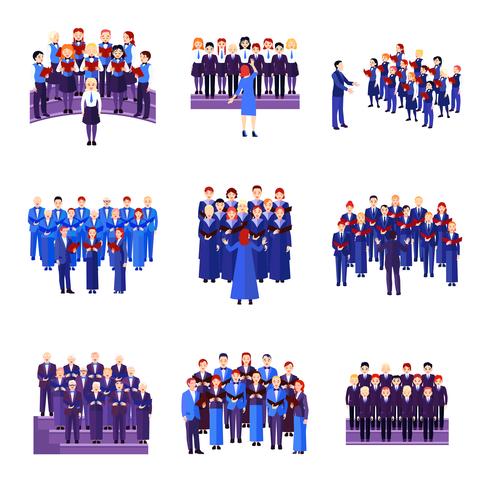 Choir Singing Ensemble Flat Icons Collection  vector