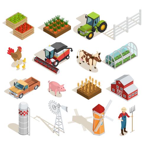 Colección de iconos isométricos de granja vector