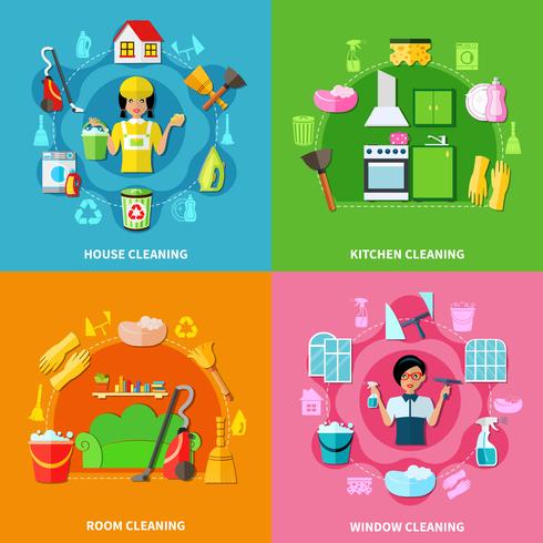 Cleaning Square Compositions Set vector