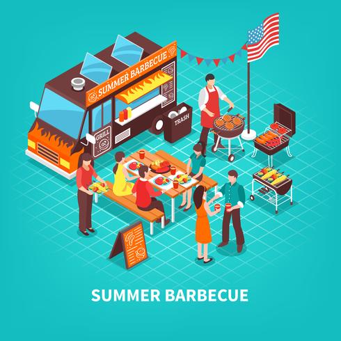 Ilustración isométrica de barbacoa de verano vector