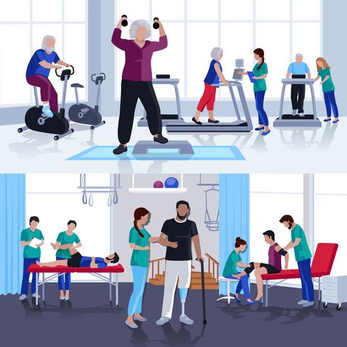 Physiotherapy Rehabilitation Center 2 Flat Banners  vector