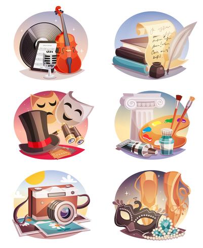 Arts Round Compositions Set vector