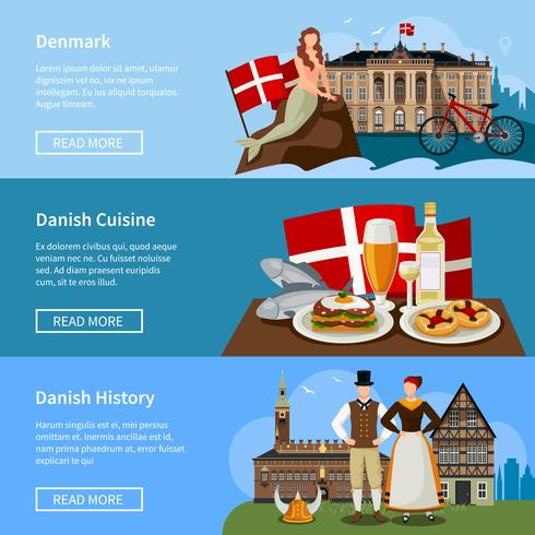 Danish Landmarks Flat Style Banners Set vector