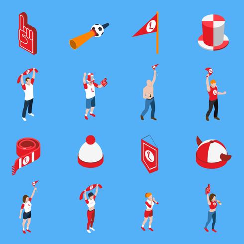 Sports Fans With Accessories Isometric Set vector