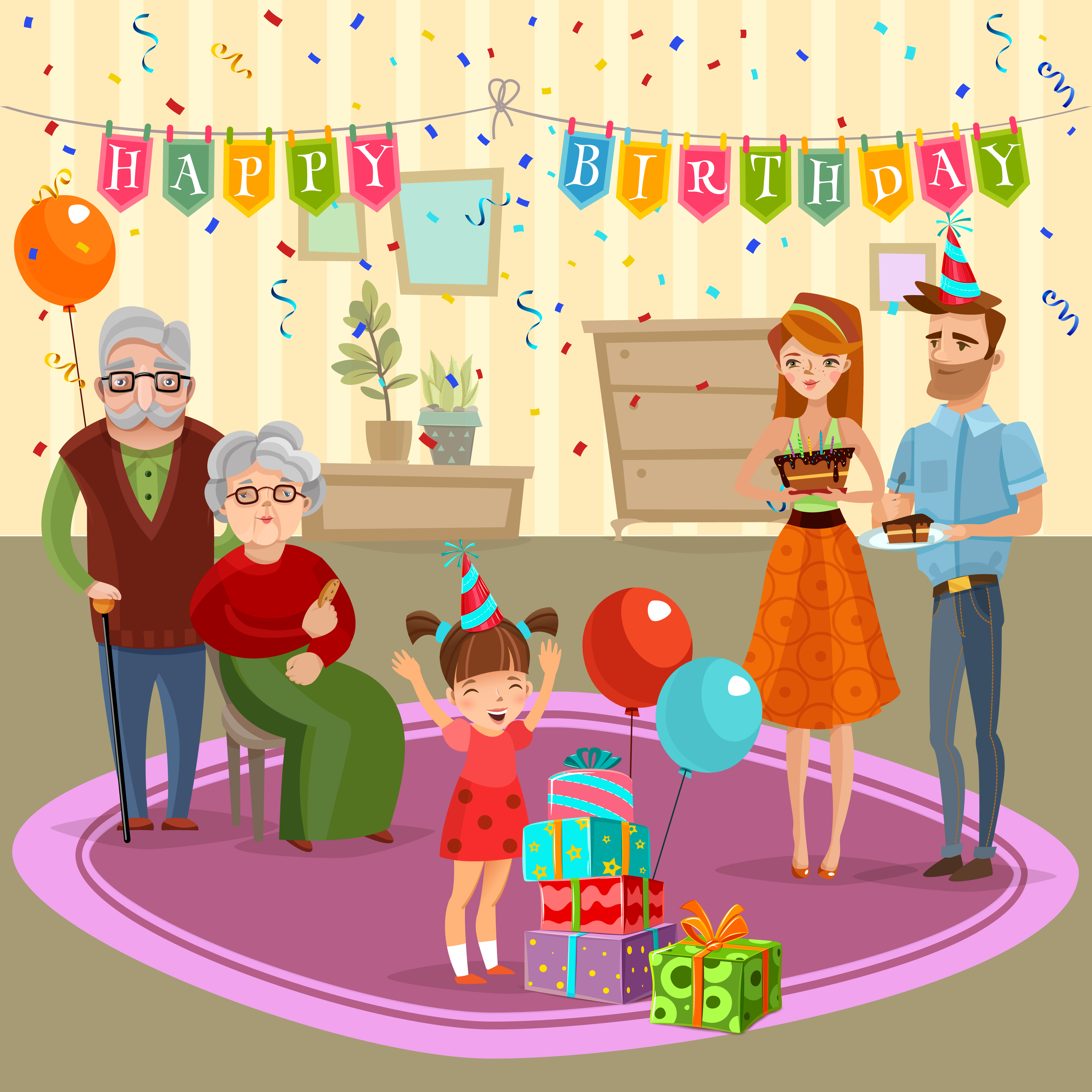 Family Birthday Home Celebration Cartoon Illustration 482638 Vector Art