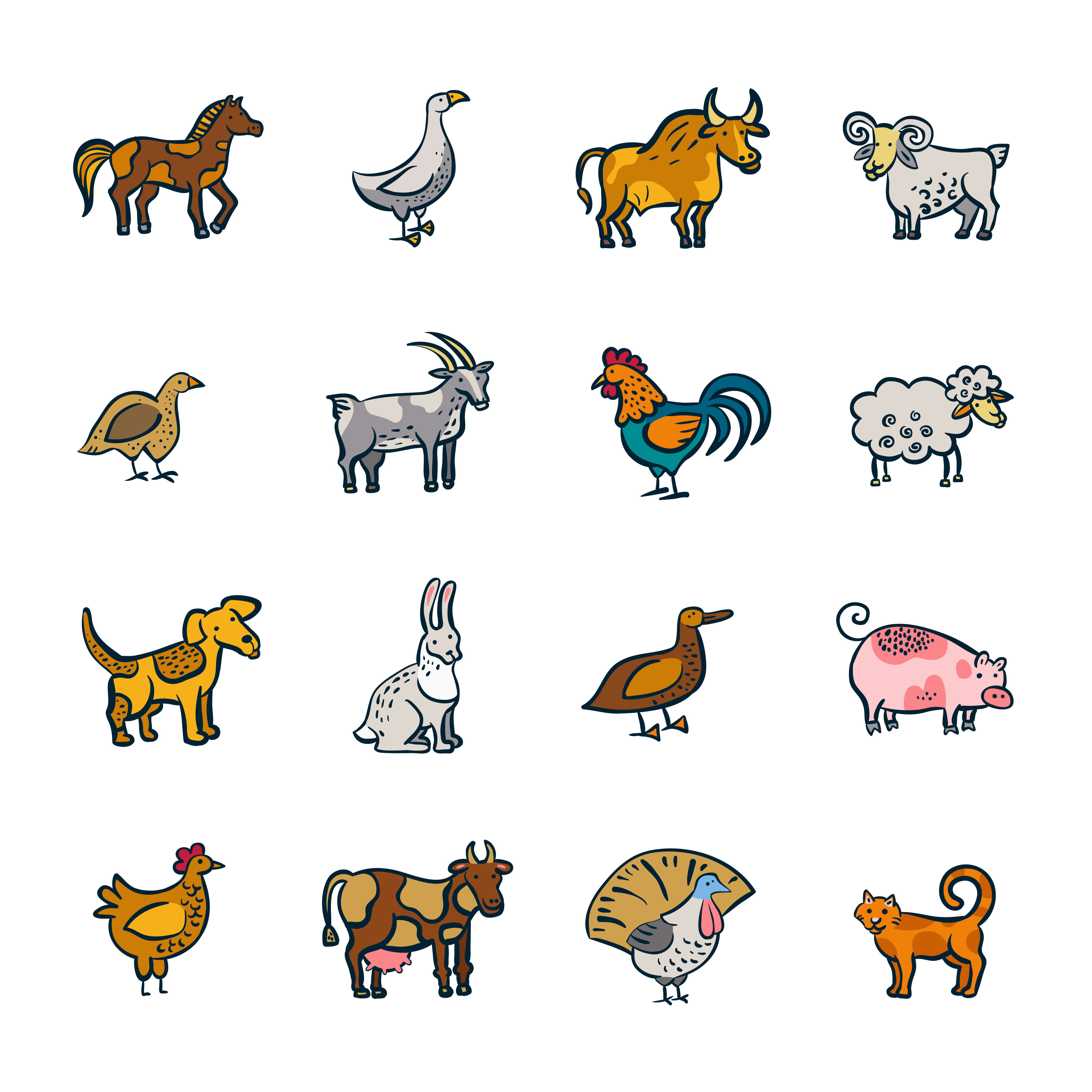 Download Line Farm Animals Set - Download Free Vectors, Clipart Graphics & Vector Art