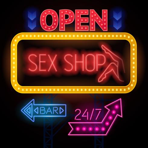 conjunto de signos luminosos sexshop vector