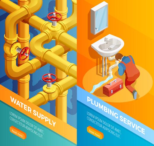 Waters Supply Plumbing Service Isomertic Banners  vector