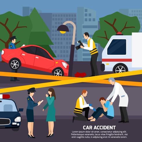 Ilustración de estilo plano de accidente de coche vector