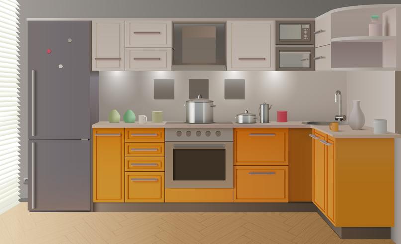 Orange Modern Kitchen Interior vector