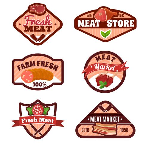 Conjunto de emblemas del mercado de carne vector