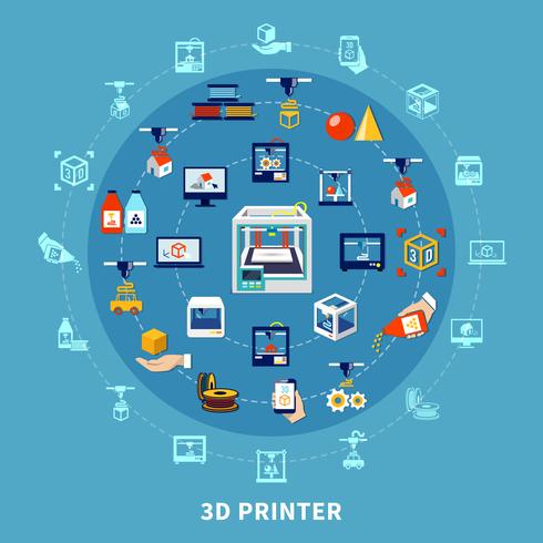 Composición de diseño de impresión 3D vector