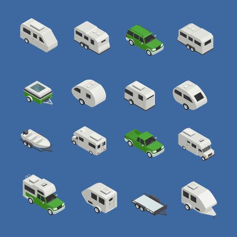 Conjunto de iconos isométricos de vehículos recreativos vector